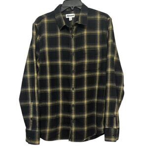 Abound Mens Button-Up Shirt Black Yellow Plaid Long Sleeve Pocket Flannel S